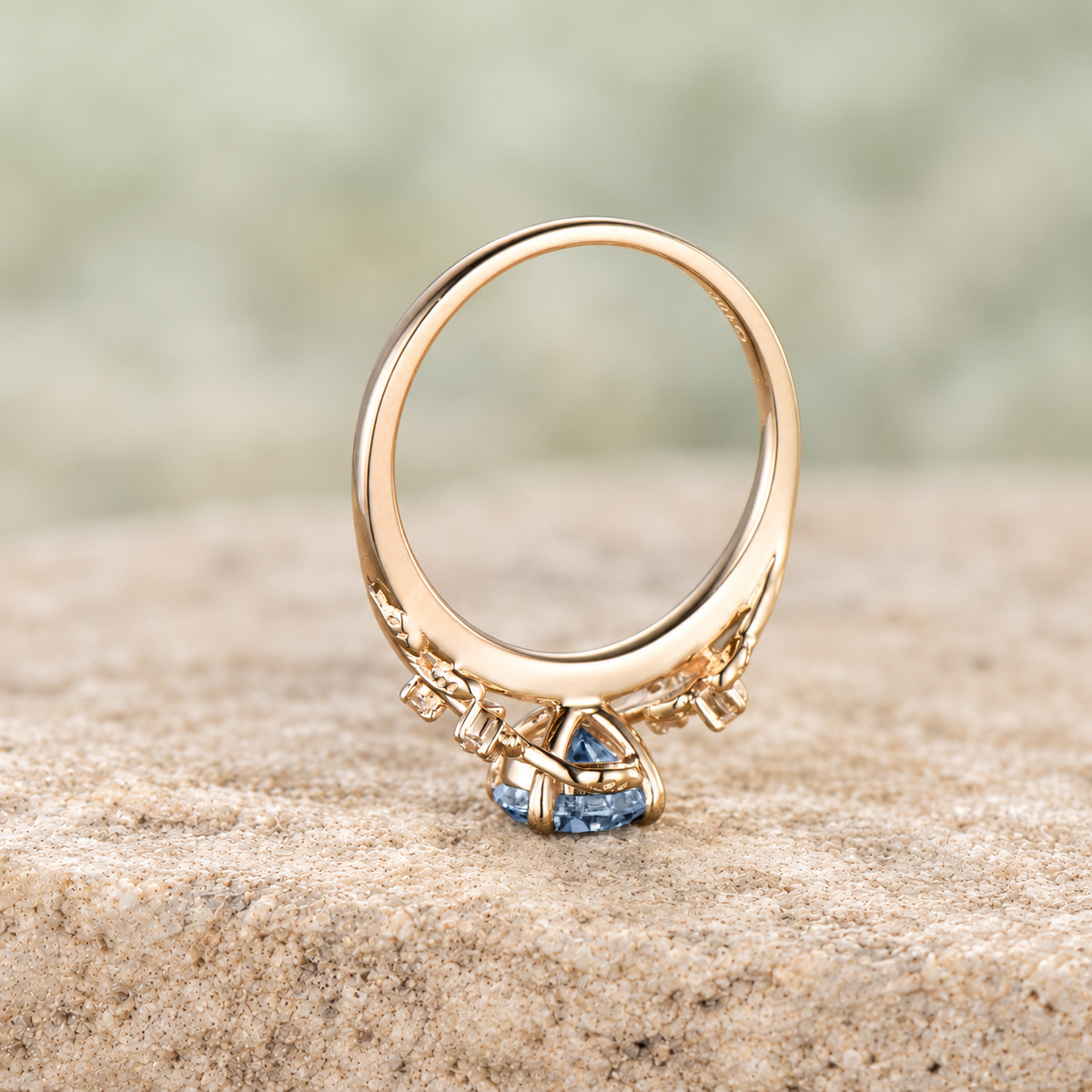 Round Aquamarine Leaf Engagement Ring — detail 4