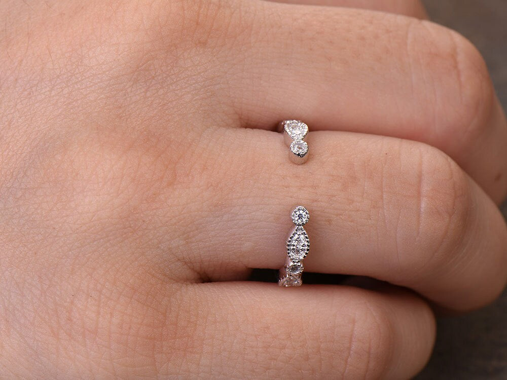 Sterling silver ring for women/Cubic Zirconia wedding band/CZ wedding ring/stackable ring/Matching band/Xmas gift/Can custom design gap