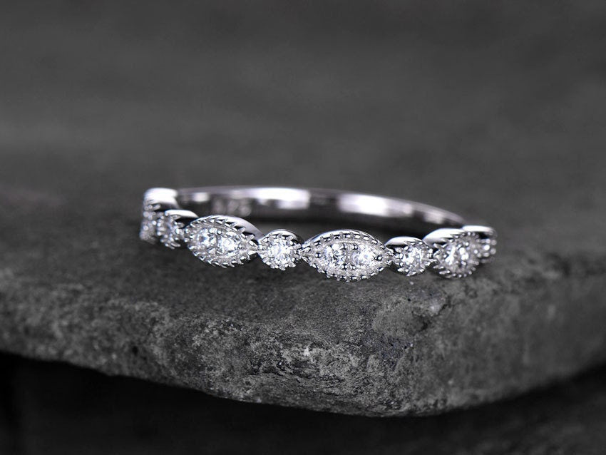 Sterling silver ring for women/Cubic Zirconia wedding band/CZ wedding ring/stackable ring/Matching band/Xmas gift/Can custom set stone QTY