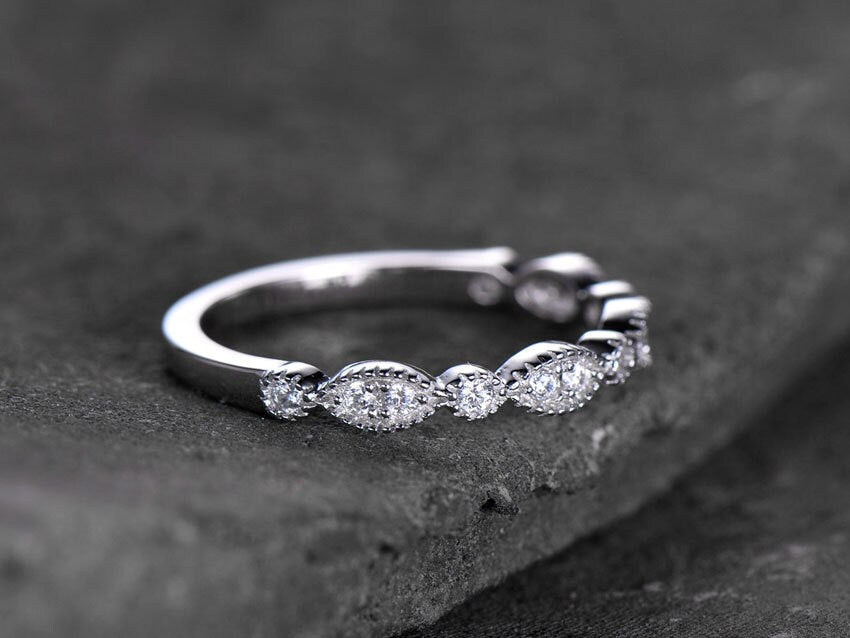 Sterling silver ring for women/Cubic Zirconia wedding band/CZ wedding ring/stackable ring/Matching band/Xmas gift/Can custom set stone QTY