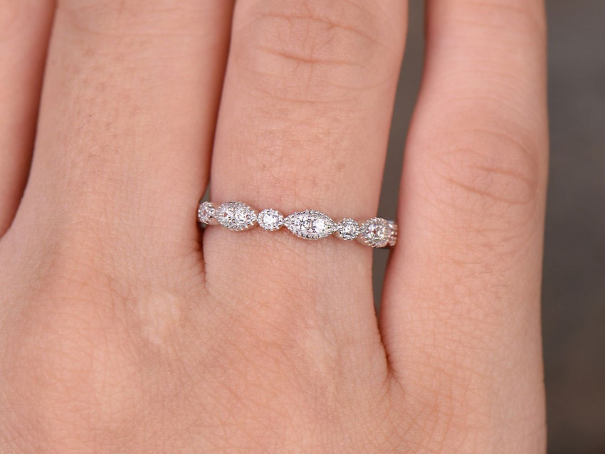 Sterling silver ring for women/Cubic Zirconia wedding band/CZ wedding ring/stackable ring/Matching band/Xmas gift/Can custom set stone QTY