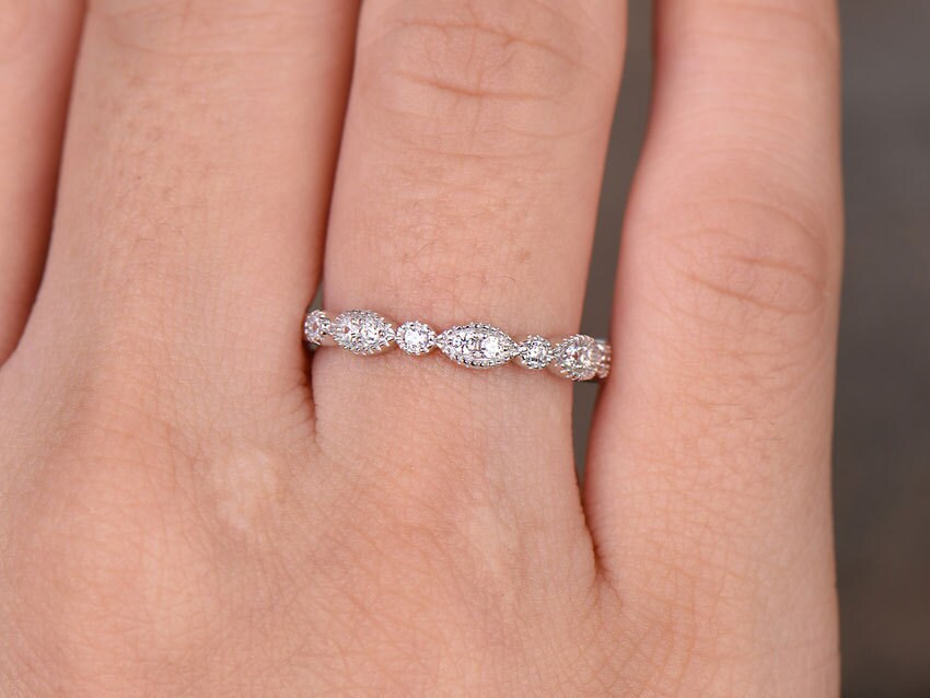 Sterling silver ring for women/Cubic Zirconia wedding band/CZ wedding ring/stackable ring/Matching band/Xmas gift/Can custom set stone QTY