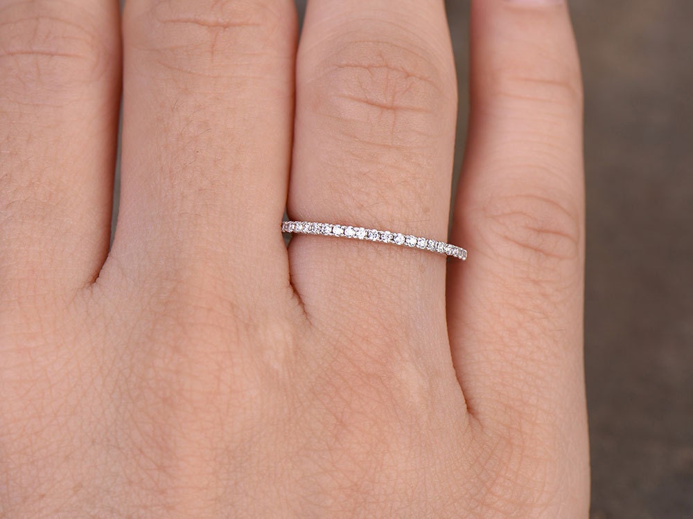 Sterling silver ring/Cubic Zirconia wedding band/CZ wedding ring/stack ring/Thin Matching band/Half eternity ring/White gold plated