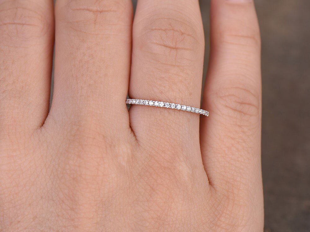 Sterling silver ring/Cubic Zirconia wedding band/CZ wedding ring/stack ring/Thin Matching band/Half eternity ring/White gold plated