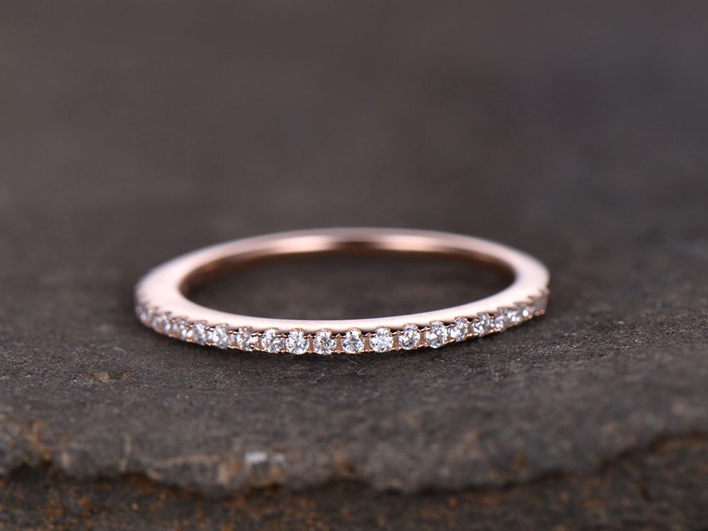 Sterling silver ring/Cubic Zirconia wedding band/CZ wedding ring/stack ring/Thin Matching band/Half eternity ring/Rose gold plated