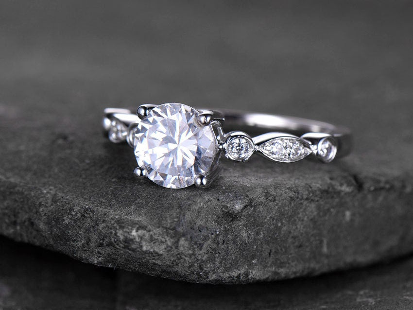 Sterling silver ring/Round cut Cubic Zirconia engagement ring/CZ wedding ring/stackable ring/promise ring/Xmas gift/White gold plated