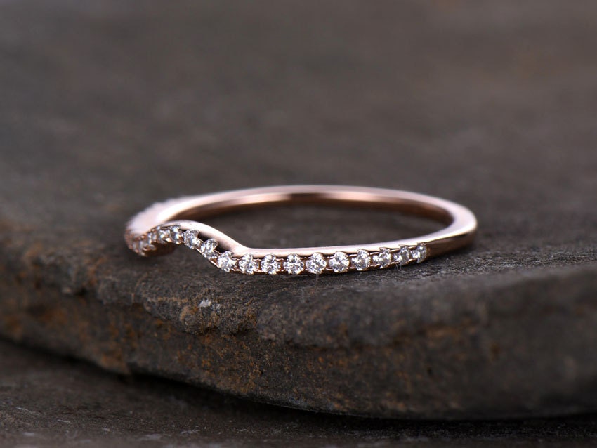 Sterling silver ring/Cubic Zirconia wedding band/CZ wedding ring/stackable ring/Matching band/rose gold plated/Curved half moon gap ring