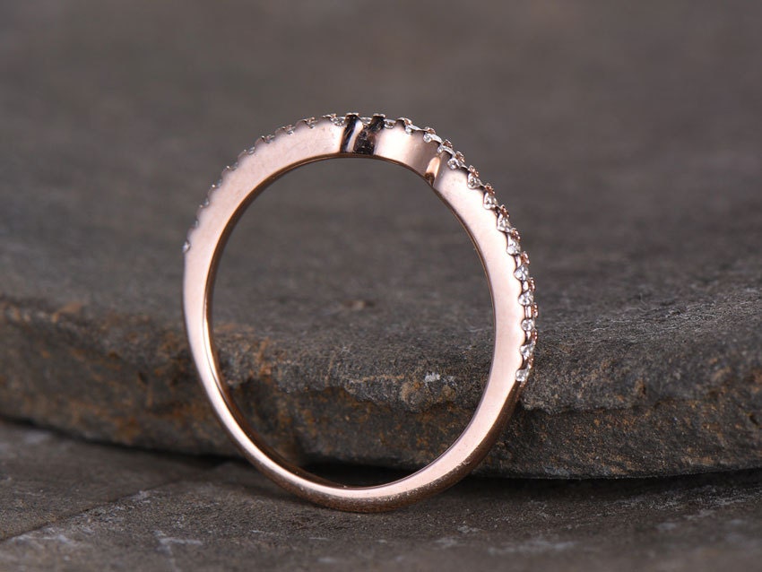 Sterling silver ring/Cubic Zirconia wedding band/CZ wedding ring/stackable ring/Matching band/rose gold plated/Curved half moon gap ring