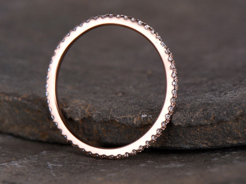 Eternity Diamond wedding band/Moissanite wedding band/Sterling silver ring/Minimalist band/THIN Matching band/Rose gold plated