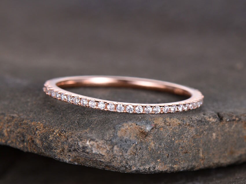 Eternity Diamond wedding band/Moissanite wedding band/Sterling silver ring/Minimalist band/THIN Matching band/Rose gold plated