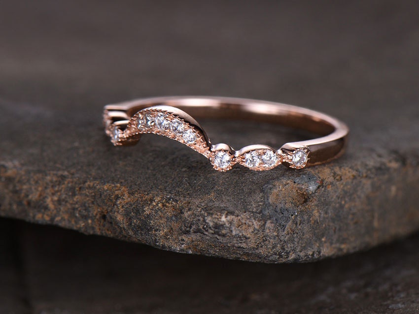 Sterling silver ring for women/Cubic Zirconia wedding band/CZ wedding ring/stackable ring/Matching band/Rose gold plated/curve half moon gap