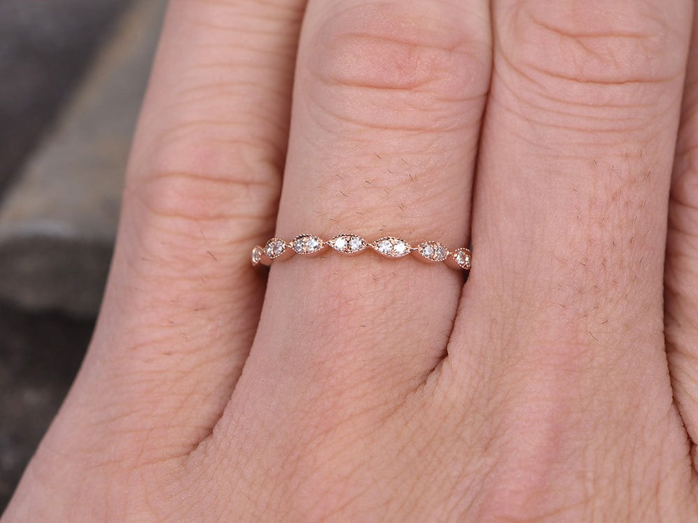 Sterling silver ring for women/Cubic Zirconia wedding band/CZ wedding ring/stackable ring/Matching band/Xmas gift/Rose gold plated