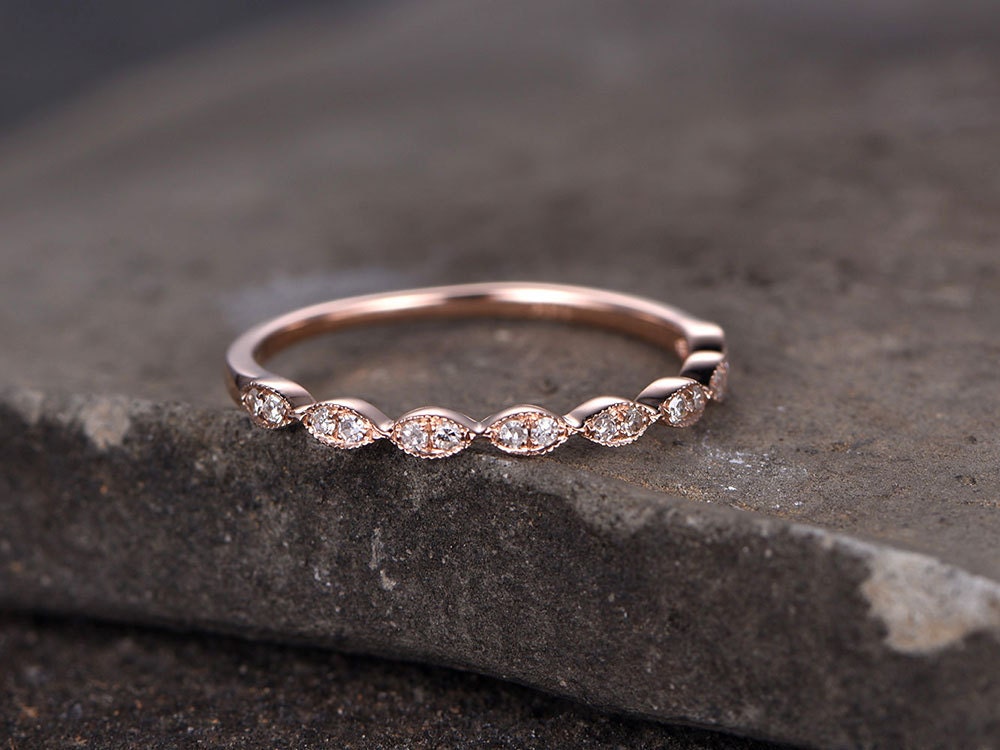 Sterling silver ring for women/Cubic Zirconia wedding band/CZ wedding ring/stackable ring/Matching band/Xmas gift/Rose gold plated