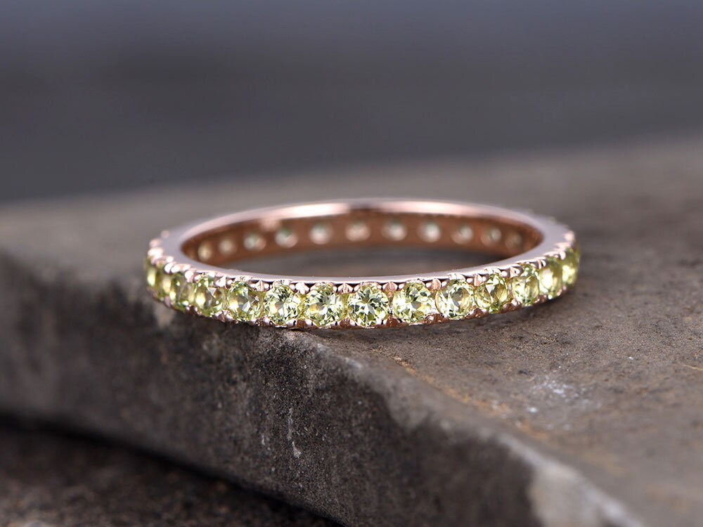 Full eternity Sterling silver ring/Green Peridot Weddingring/Anniversary ring/stackable ring/promise ring/rose gold plate/custom design gems