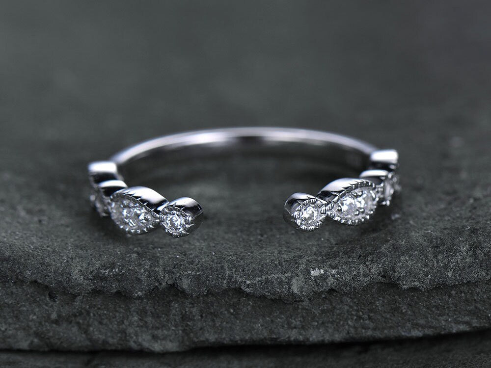 Sterling silver ring for women/Cubic Zirconia wedding band/CZ wedding ring/stackable ring/Matching band/Xmas gift/Can custom design gap