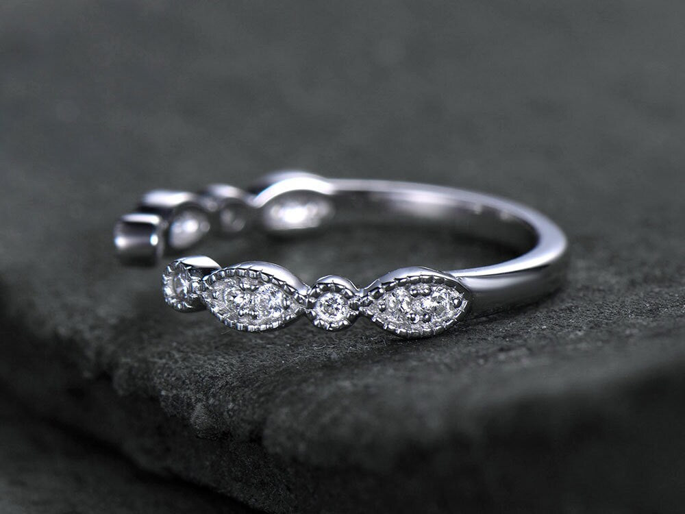 Sterling silver ring for women/Cubic Zirconia wedding band/CZ wedding ring/stackable ring/Matching band/Xmas gift/Can custom design gap