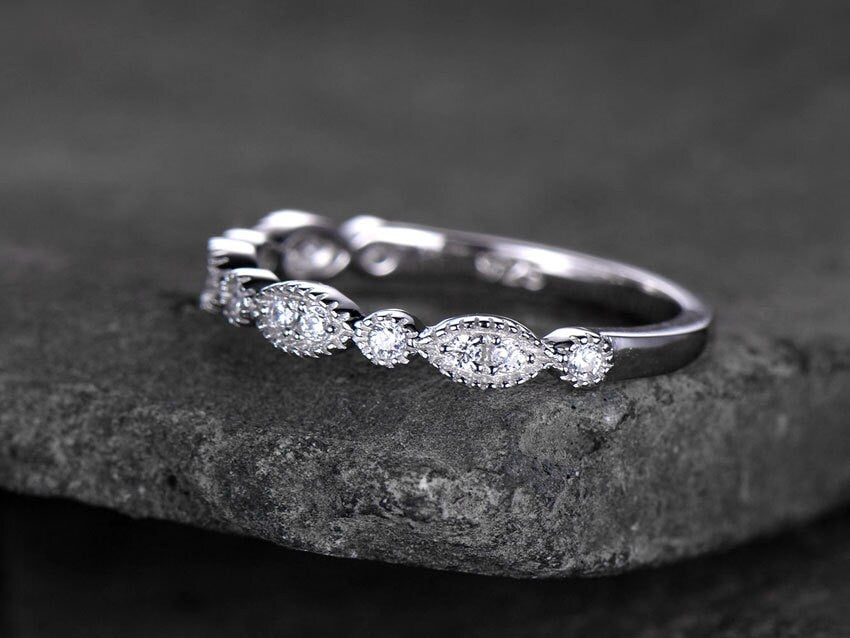 Sterling silver ring for women/Cubic Zirconia wedding band/CZ wedding ring/stackable ring/Matching band/Xmas gift/Can custom set stone QTY