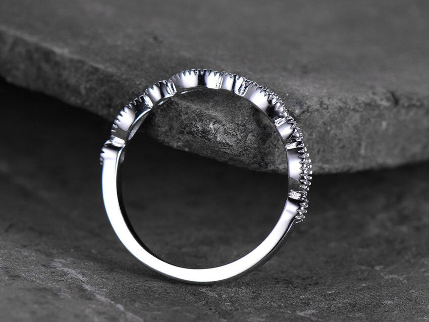 Sterling silver ring for women/Cubic Zirconia wedding band/CZ wedding ring/stackable ring/Matching band/Xmas gift/Can custom set stone QTY