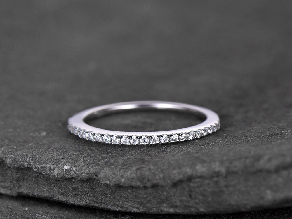Sterling silver ring/Cubic Zirconia wedding band/CZ wedding ring/stack ring/Thin Matching band/Half eternity ring/White gold plated