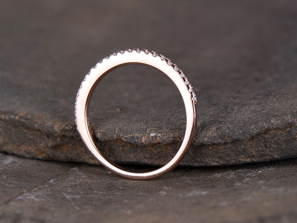 Sterling silver ring/Cubic Zirconia wedding band/CZ wedding ring/stack ring/Thin Matching band/Half eternity ring/Rose gold plated