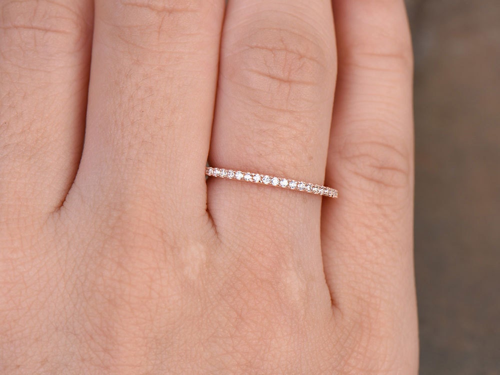 Sterling silver ring/Cubic Zirconia wedding band/CZ wedding ring/stack ring/Thin Matching band/Half eternity ring/Rose gold plated