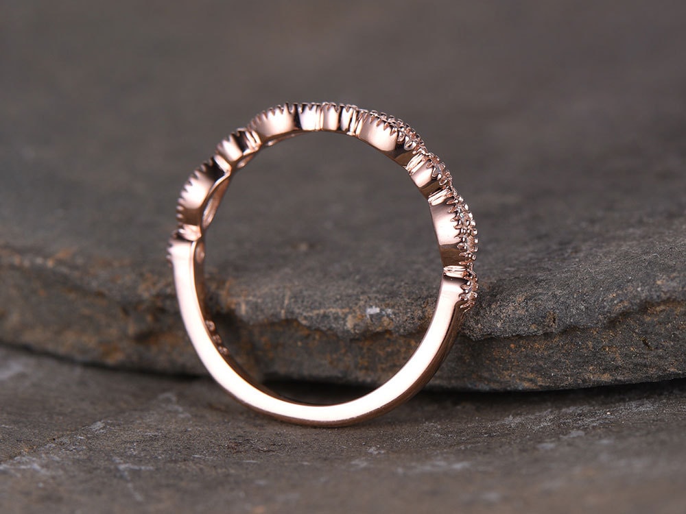 Sterling silver ring/Cubic Zirconia wedding band/CZ wedding ring/stack ring/Art Deco Matching band/Half eternity ring/Rose gold plated