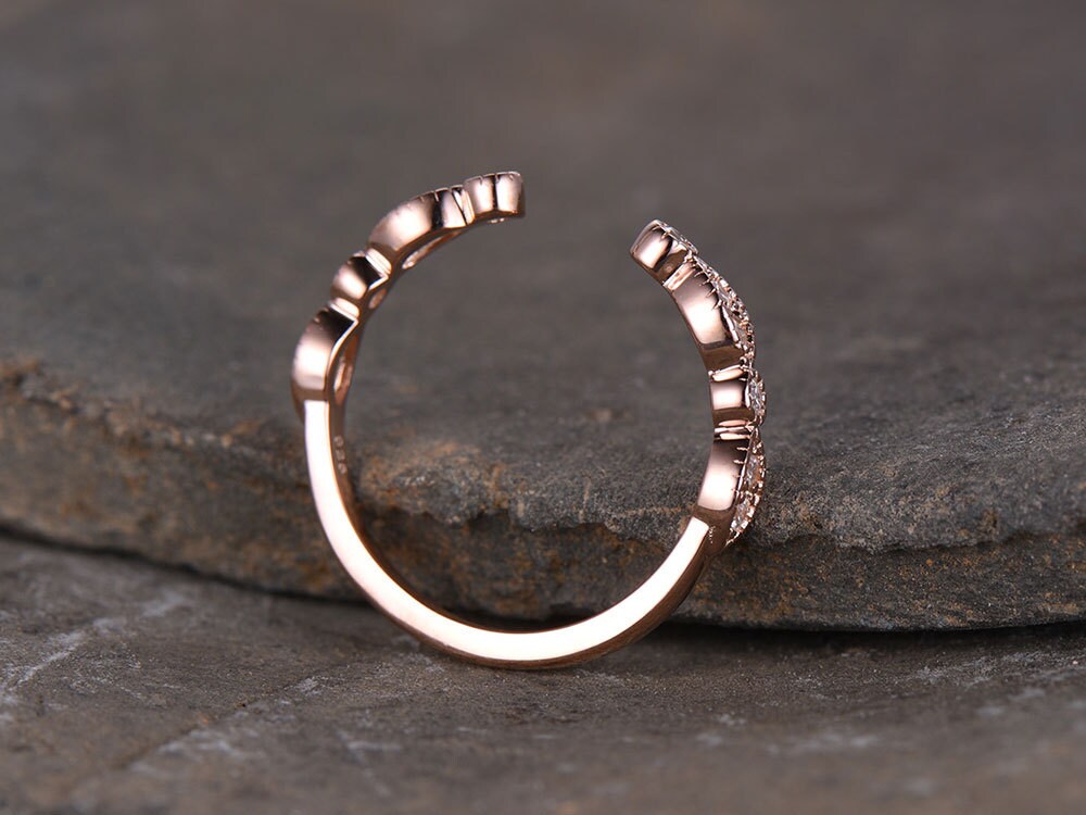 Sterling silver ring/Cubic Zirconia wedding band/CZ wedding ring/stack ring/Open Art Deco Matching band/Half eternity ring/Rose gold plated