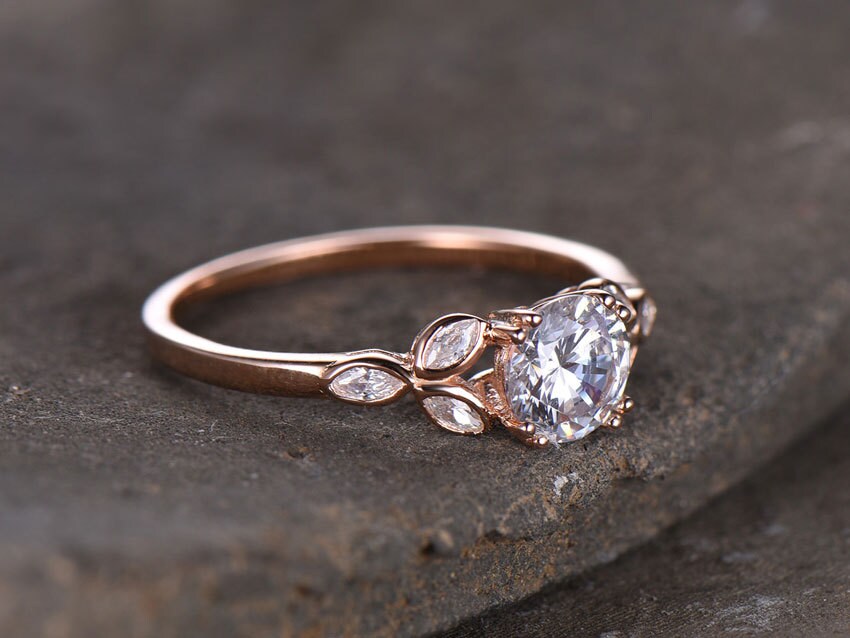 Sterling silver ring/Round cut Cubic Zirconia engagement ring/CZ wedding ring/Three flower marquise/promise ring/Xmas gift/Rose gold plated