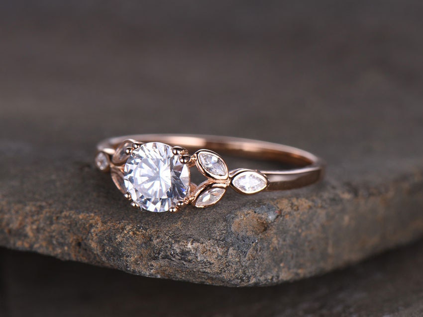 Sterling silver ring/Round cut Cubic Zirconia engagement ring/CZ wedding ring/Three flower marquise/promise ring/Xmas gift/Rose gold plated
