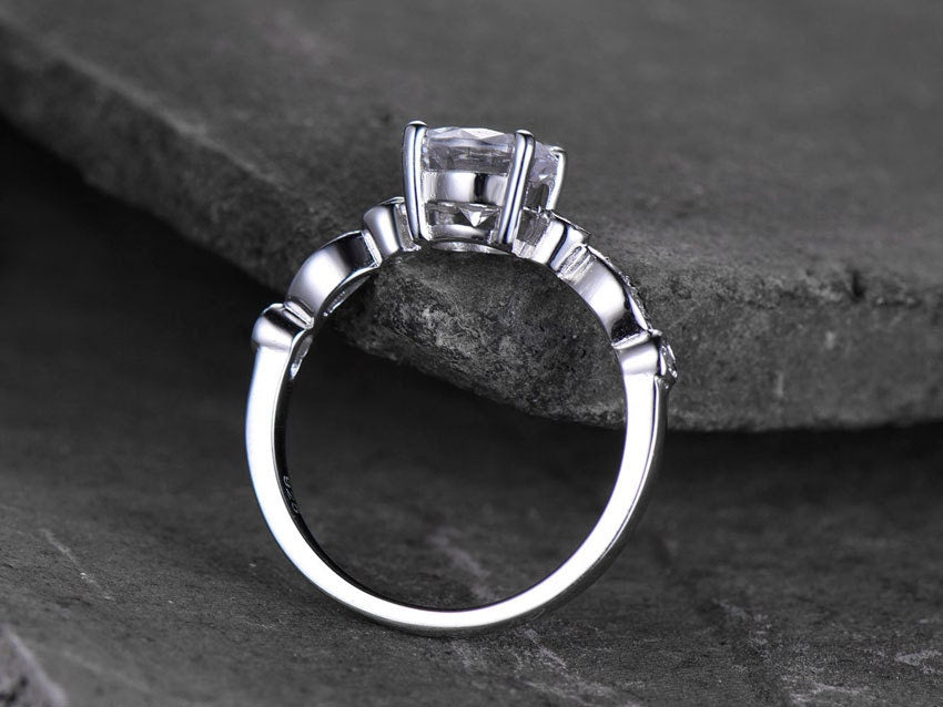 Sterling silver ring/Round cut Cubic Zirconia engagement ring/CZ wedding ring/stackable ring/promise ring/Xmas gift/White gold plated