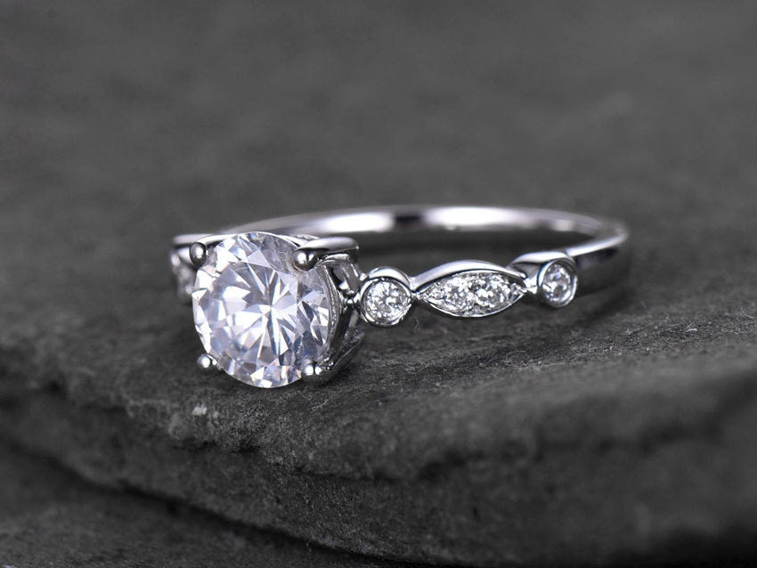 Sterling silver ring/Round cut Cubic Zirconia engagement ring/CZ wedding ring/stackable ring/promise ring/Xmas gift/White gold plated