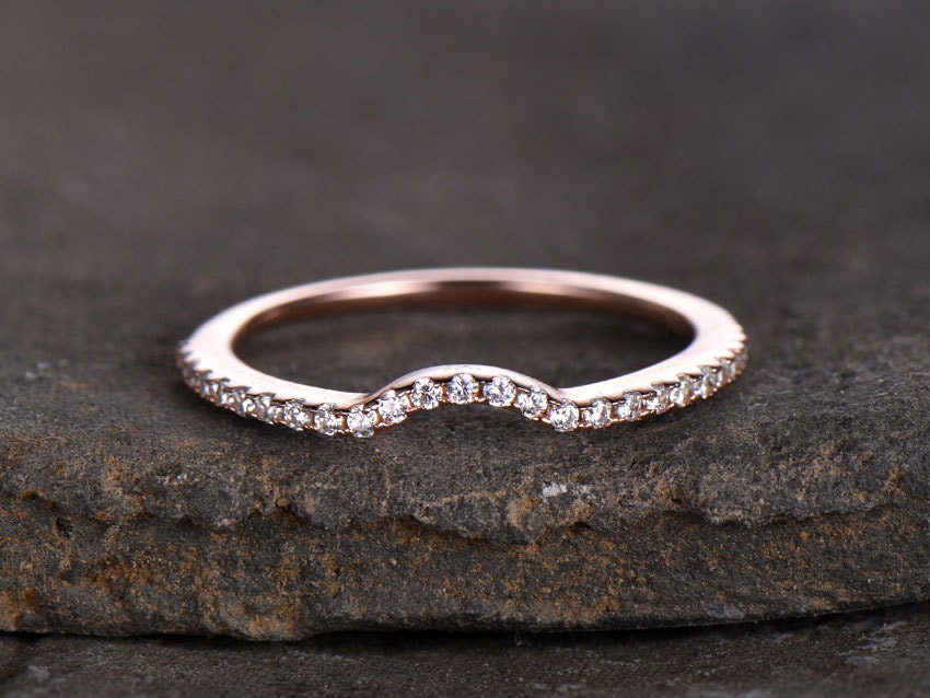 Sterling silver ring/Cubic Zirconia wedding band/CZ wedding ring/stackable ring/Matching band/rose gold plated/Curved half moon gap ring