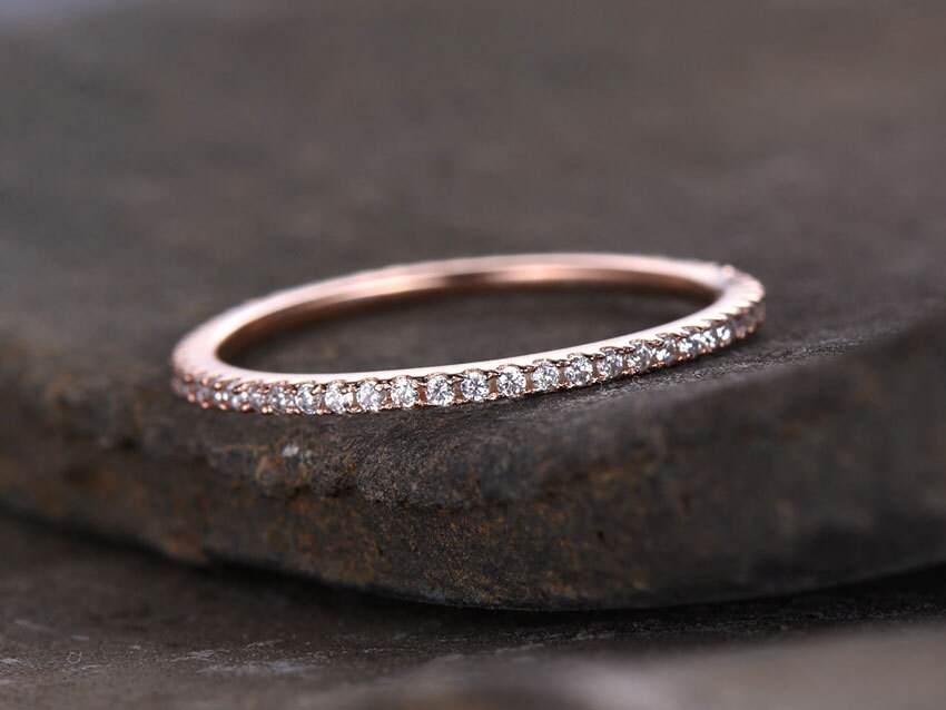 Eternity Diamond wedding band/Moissanite wedding band/Sterling silver ring/Minimalist band/THIN Matching band/Rose gold plated