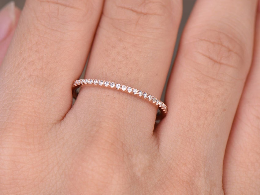 Eternity Diamond wedding band/Moissanite wedding band/Sterling silver ring/Minimalist band/THIN Matching band/Rose gold plated