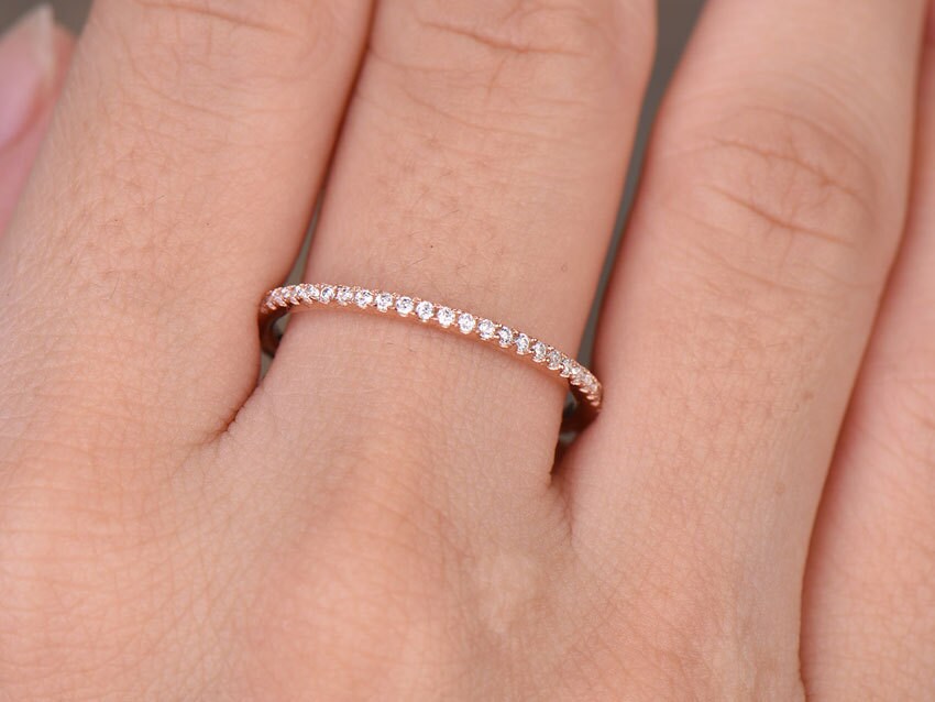 Eternity Diamond wedding band/Moissanite wedding band/Sterling silver ring/Minimalist band/THIN Matching band/Rose gold plated