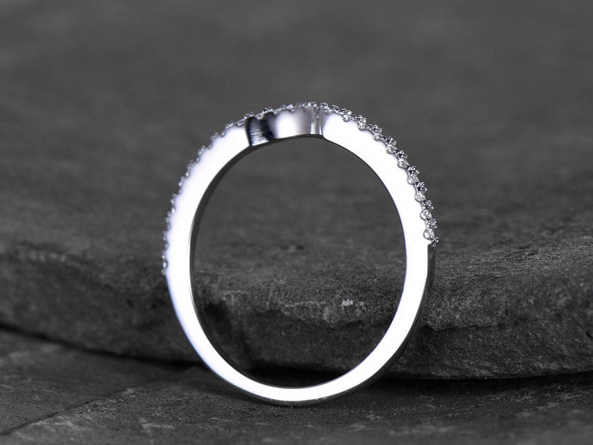 Sterling silver ring/Cubic Zirconia wedding band/CZ wedding ring/stackable ring/Matching band/white gold plated/Curved half moon gap ring