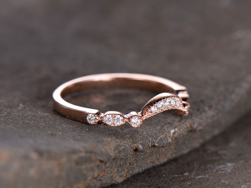 Sterling silver ring for women/Cubic Zirconia wedding band/CZ wedding ring/stackable ring/Matching band/Rose gold plated/curve half moon gap