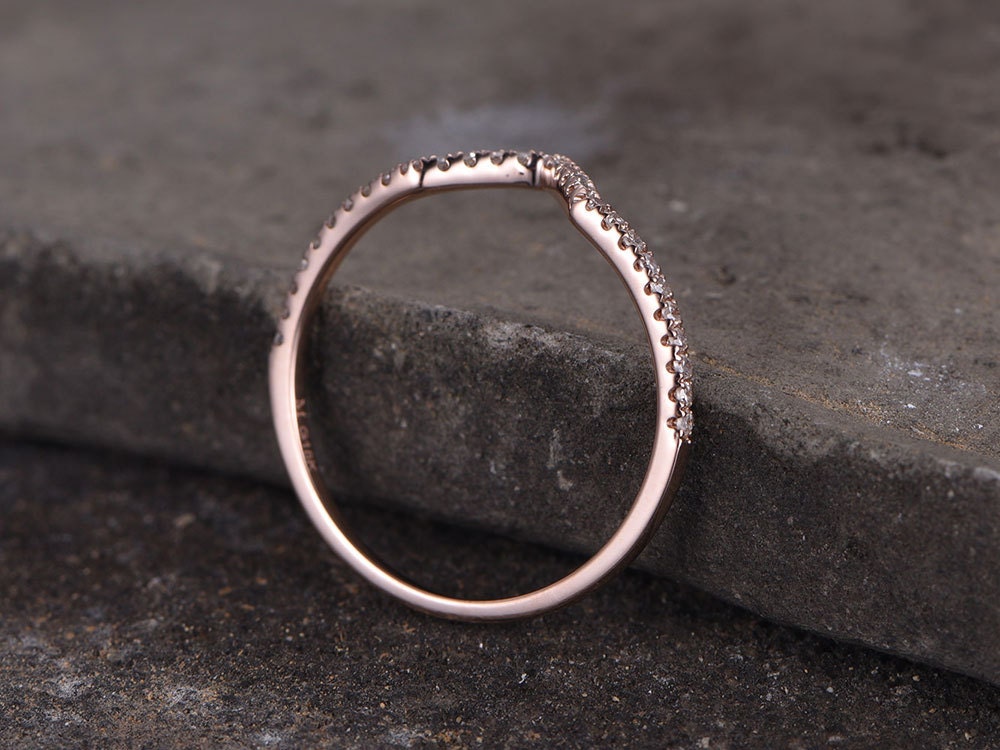 Sterling silver ring/Cubic Zirconia wedding band/CZ wedding ring/stackable ring/Matching band/rose gold plated/Curved Sharp V shape gap ring