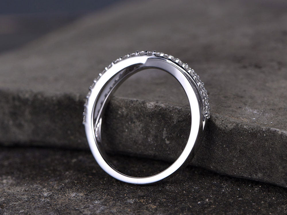 Infinity Sterling silver ring/Cubic Zirconia wedding band/CZ wedding ring/stackable ring/Matching band/Gift/Split shank/White gold plated