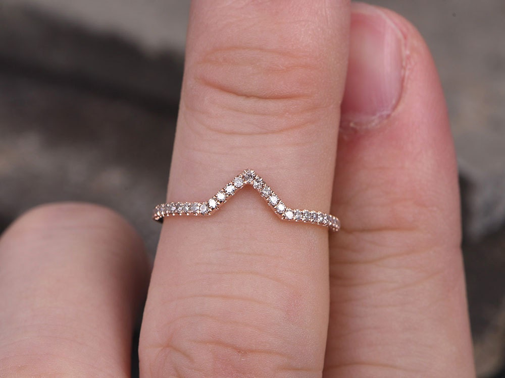 Sterling silver ring/Cubic Zirconia wedding band/CZ wedding ring/stackable ring/Matching band/white gold plated/Curved half V gap ring