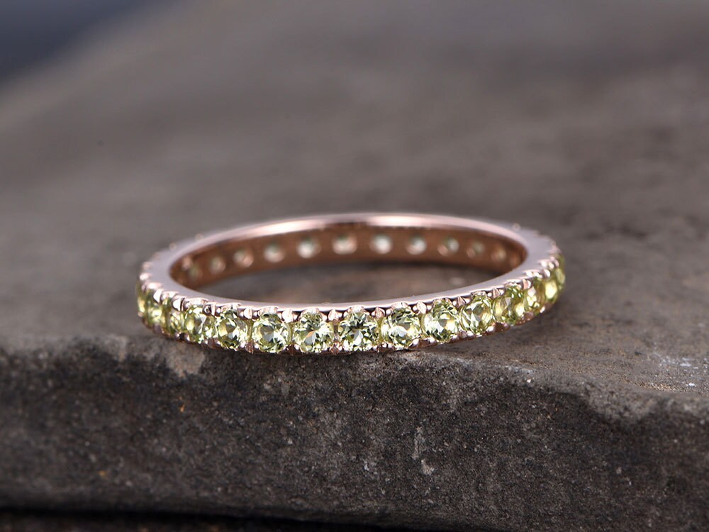 Full eternity Sterling silver ring/Green Peridot Weddingring/Anniversary ring/stackable ring/promise ring/rose gold plate/custom design gems