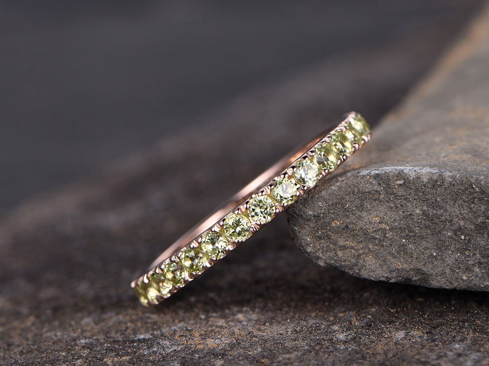 Full eternity Sterling silver ring/Green Peridot Weddingring/Anniversary ring/stackable ring/promise ring/rose gold plate/custom design gems