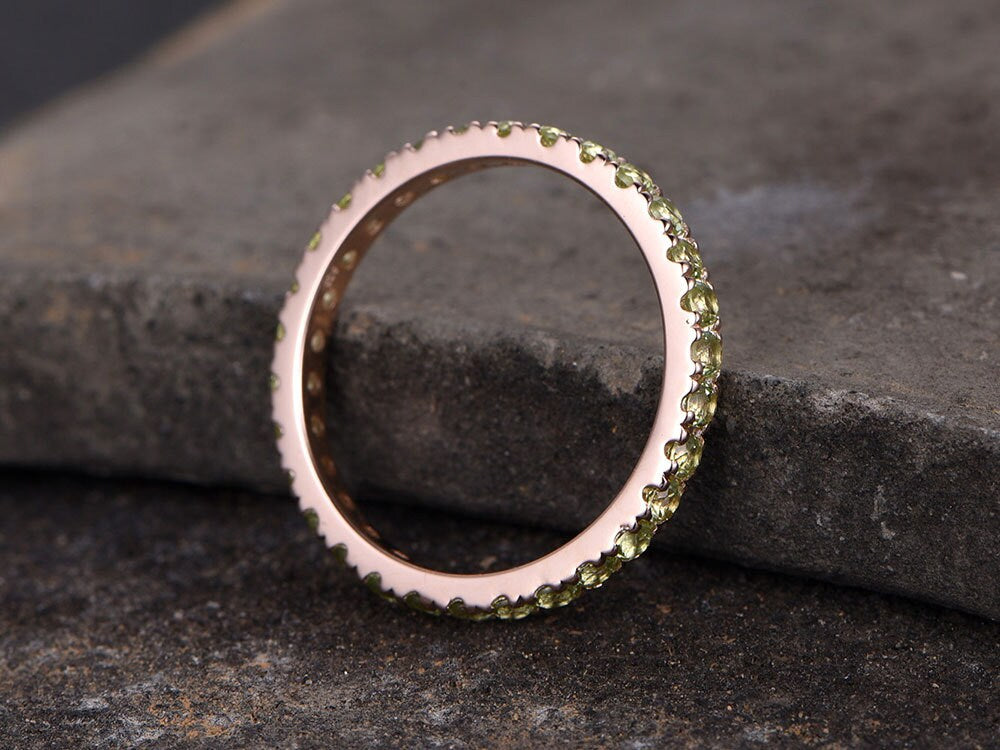 Full eternity Sterling silver ring/Green Peridot Weddingring/Anniversary ring/stackable ring/promise ring/rose gold plate/custom design gems