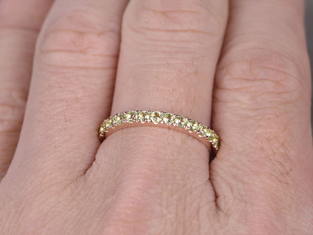 Full eternity Sterling silver ring/Green Peridot Weddingring/Anniversary ring/stackable ring/promise ring/rose gold plate/custom design gems