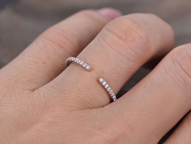 Open gap Sterling silver wedding ring/CZ wedding band/Bridal wedding ring/Thin band/Stack Matching band/Full eternity ring/Rose gold plated
