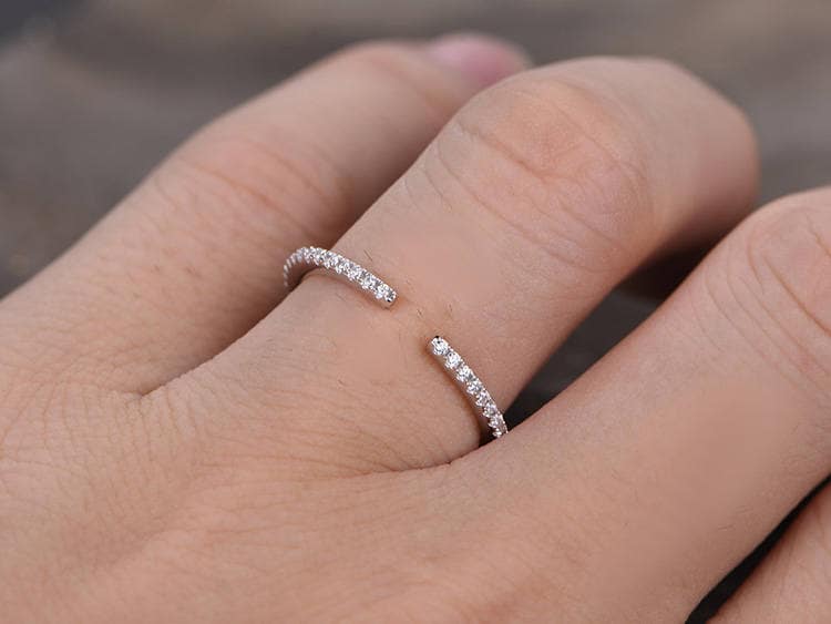 Open gap Sterling silver wedding ring/CZ wedding band/Bridal wedding ring/Thin band/Stack Matching band/Full eternity ring/Rose gold plated