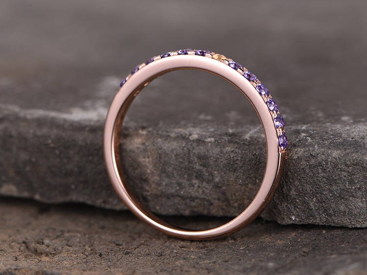 Natural Citrine & Amethyst Sterling silver ring/Bridal wedding ring/stackable ring/Engagement Matching band/Rose gold plated/Half Eternity