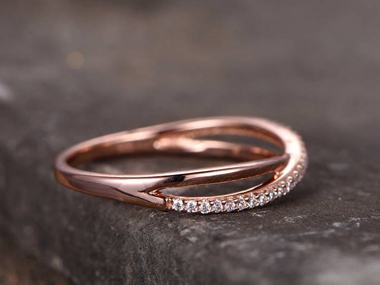 Infinity Sterling silver ring/Cubic Zirconia wedding band/CZ wedding ring/stackable ring/Matching band/Gift/Split shank/Rose gold plated