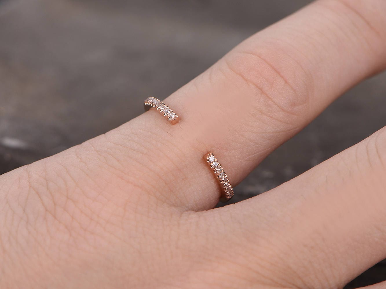 Sterling silver ring/Cubic Zirconia wedding band/open gap band//Art Deco Matching band/Half eternity ring/Rose gold plated/Petite Pave