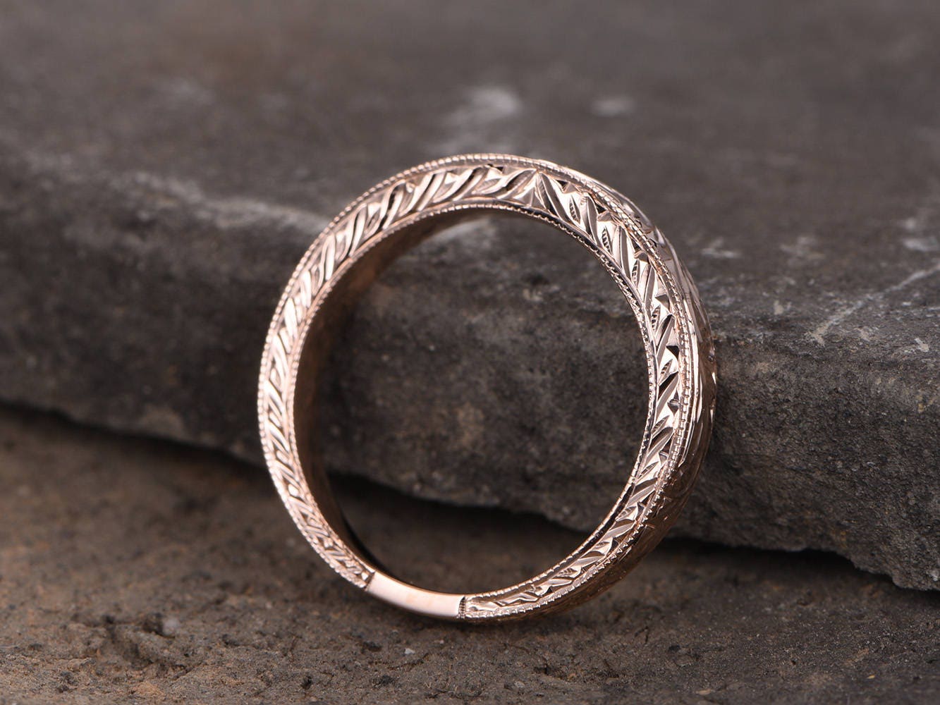 Vintage Filigree Wedding Band Stacking RingMilgrain Floral Design Rose Gold Plated Sterling Silver Anniversary Ring